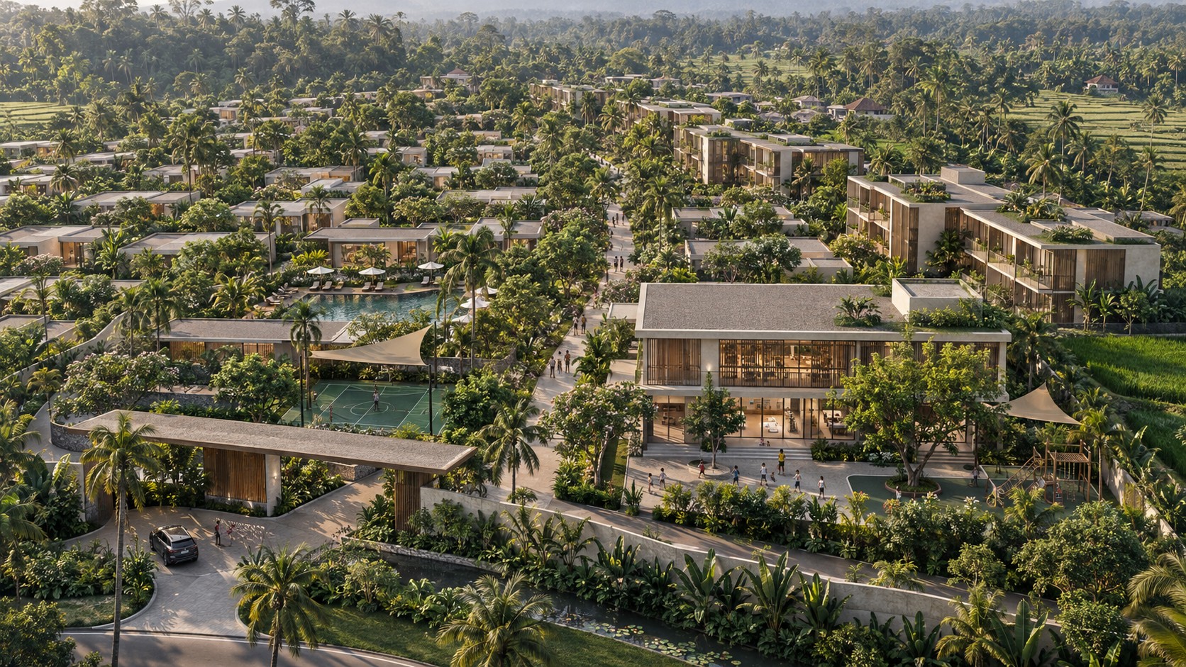 Визуализация Family Ubud: виллы и общественные пространства среди тропической зелени